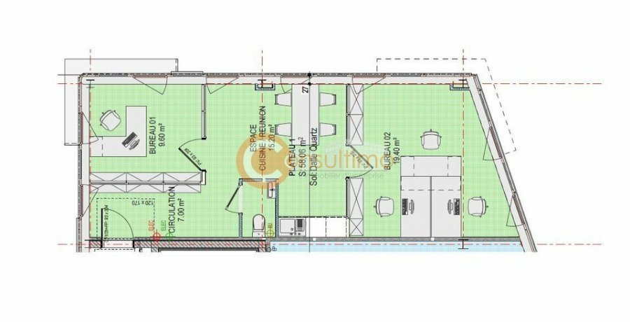 Bureau à louer 58 m² - Talence